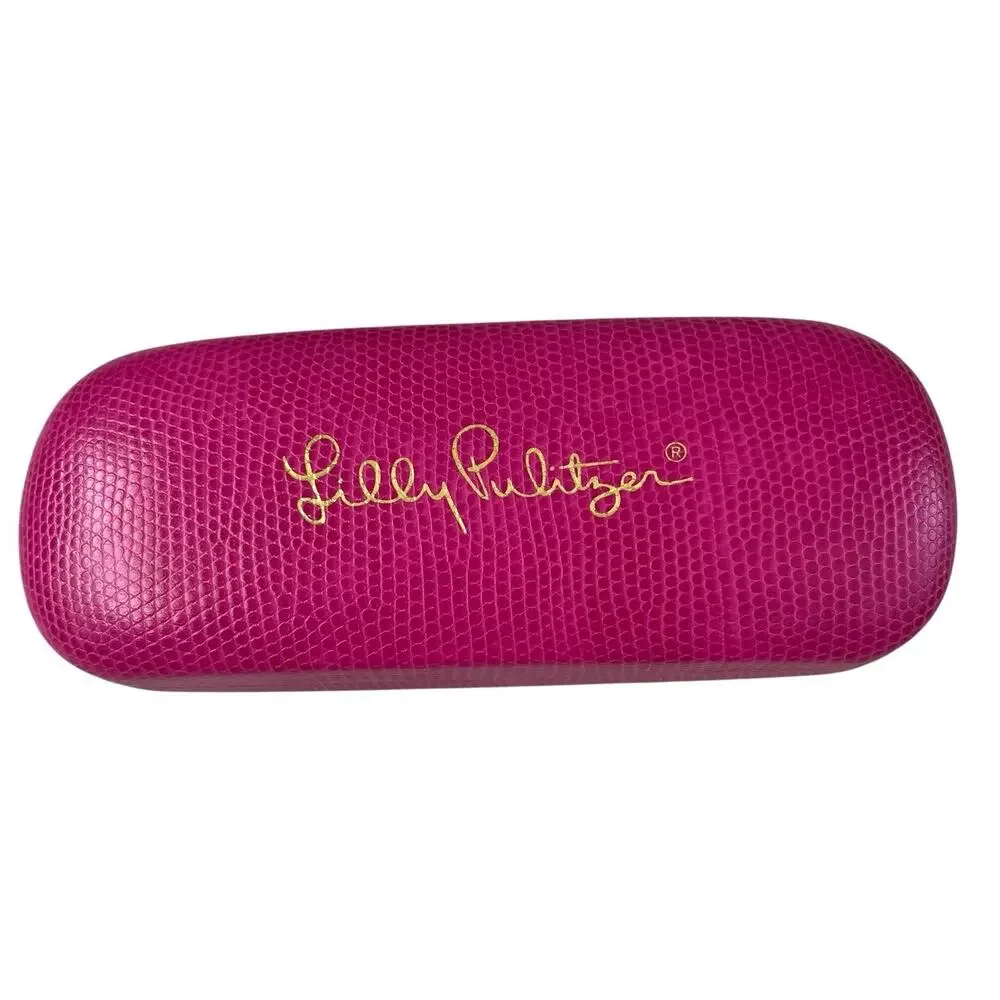 Lilly Pulitzer Eyeglass Glasses Case Pink Faux Snakeskin Clam Shell Gold Logo